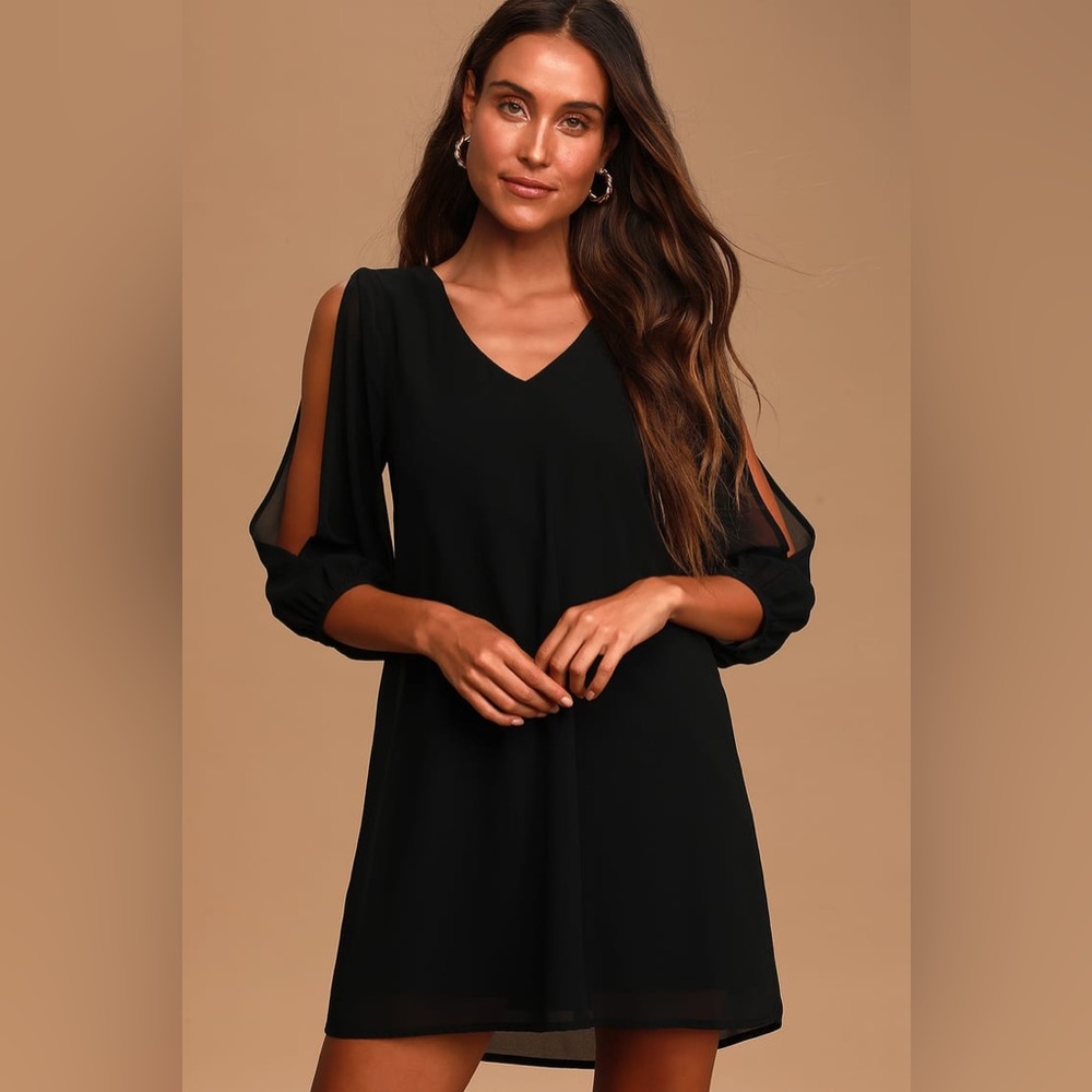NWT Lulus Shifting Dears Black Long Sleeve Dress  - S